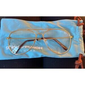 grinderPUNCH Non-Prescription Premium Aviator Clear Lens Glasses Gold Stamped